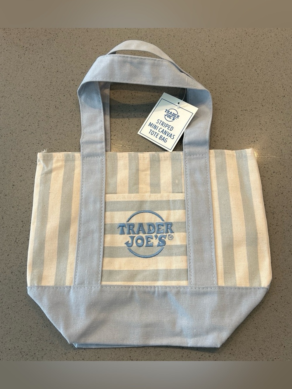 Trader Joe's Blue and Cream Striped Mini Canvas Tote Bag